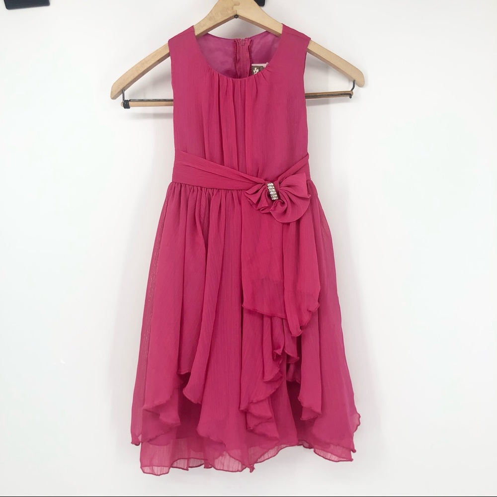 Kiki USA Size 6 Pink Ruffle Cubic Zirconium Embellished Bow Fancy Girls Dress